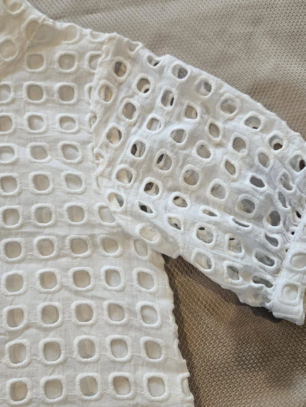 Anthropologie Wolven Eudra Eyelet Top Blouse In White Size 0 Boxy Classic